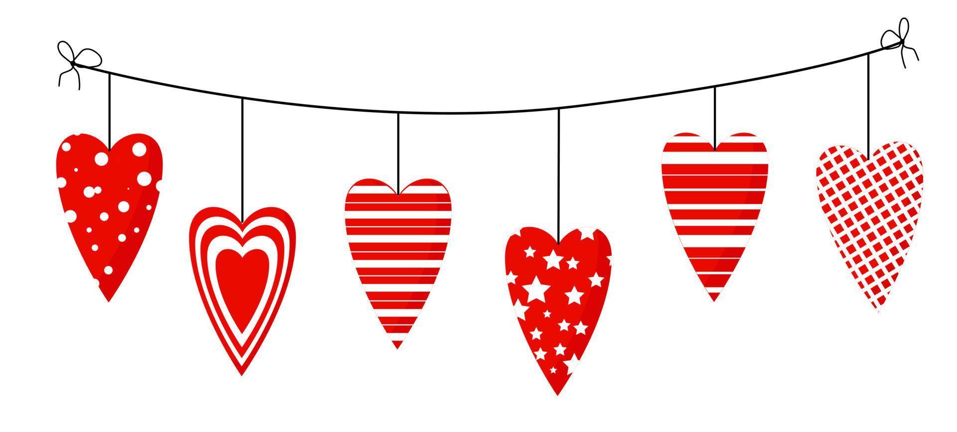 Element on a white background. For Valentine's Day. Hearts on a rope. Decoration for website, banner or card. vector