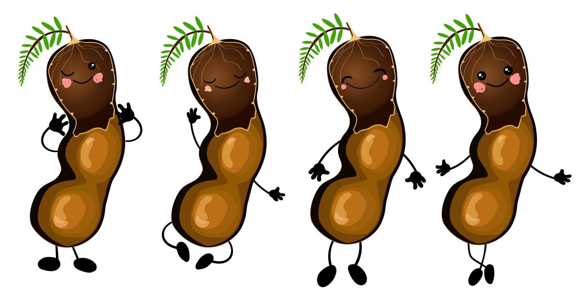 Tamarind. Character is cheerful with arms and legs. Set of fruits on a white background vector