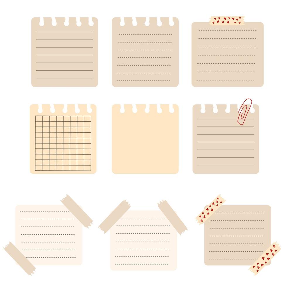 Pieces of notes of different sizes, notepad, notepad sheets sealed with sticky tape vector