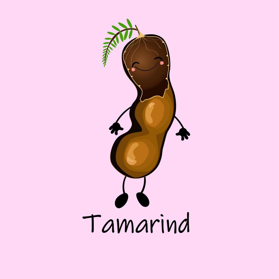 Tamarindo. el carácter es alegre con brazos y piernas. conjunto de frutas sobre un fondo blanco vector