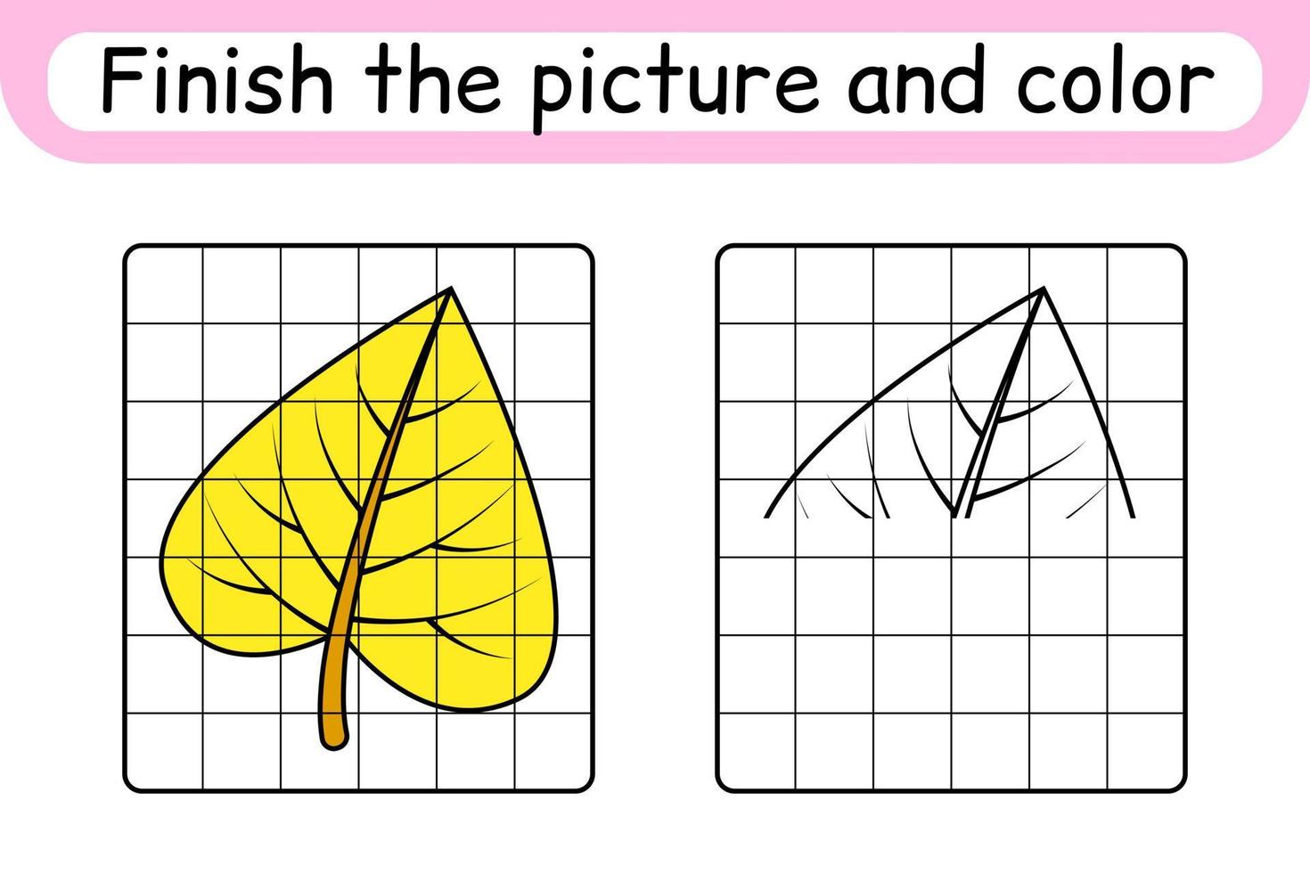 completar el cuadro hoja de abedul. copiar la imagen y el color. terminar la imagen. libro de colorear. juego educativo de ejercicios de dibujo para niños vector