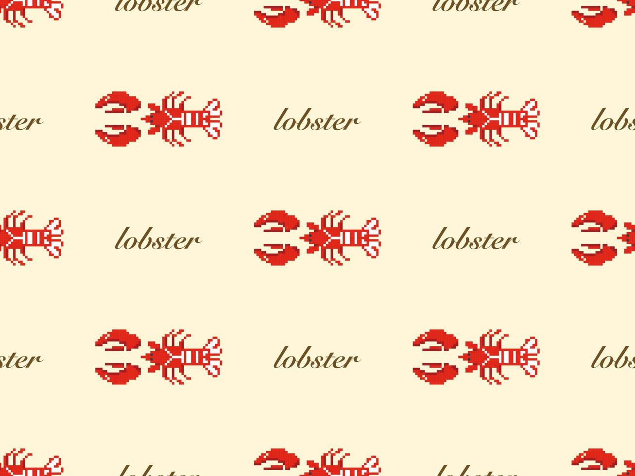 Lobster cartoon character seamless pattern on yellow background. Pixel style vector