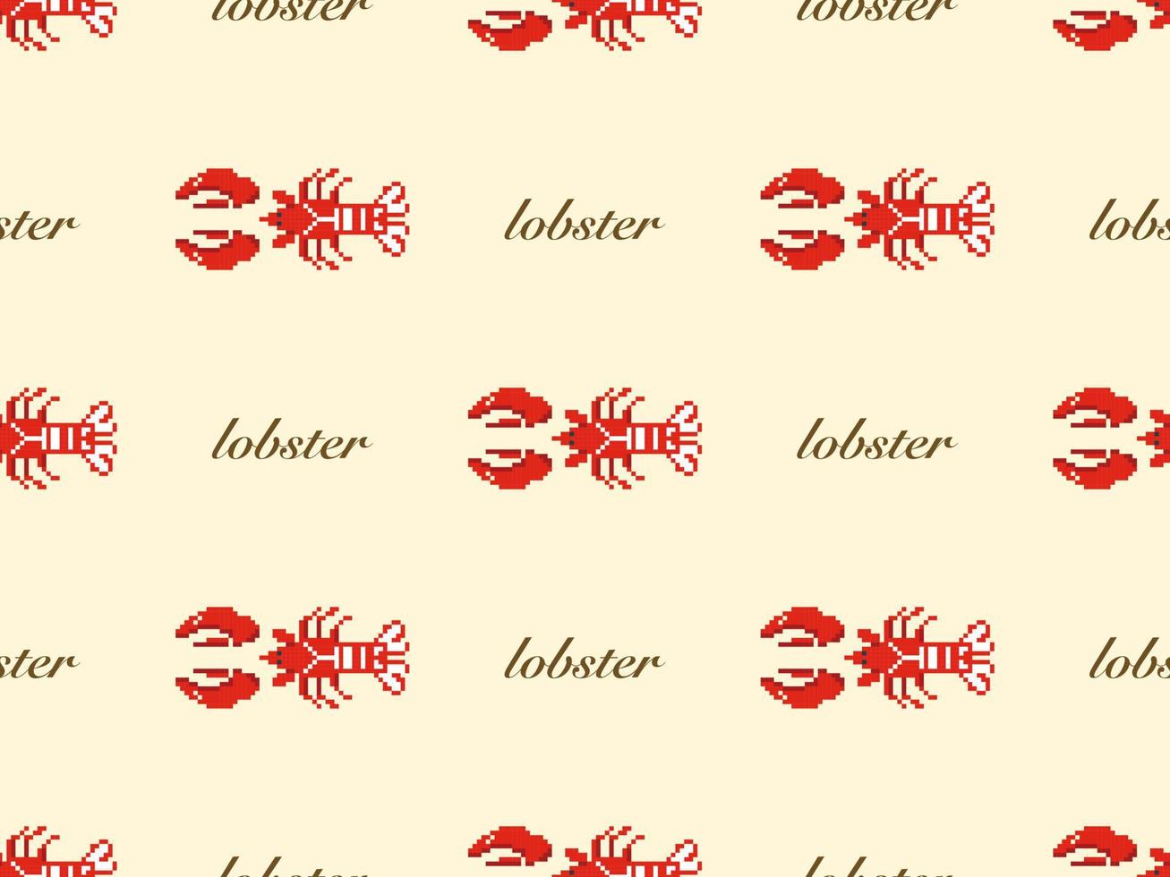 Lobster cartoon character seamless pattern on yellow background. Pixel style vector