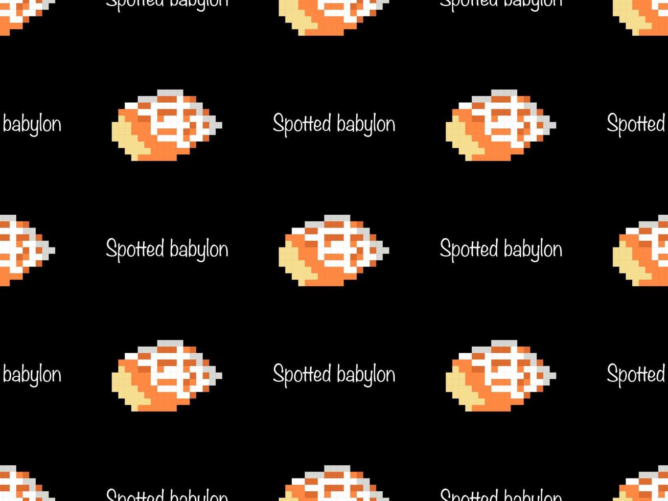 Shell cartoon character seamless pattern on black background. Pixel style vector