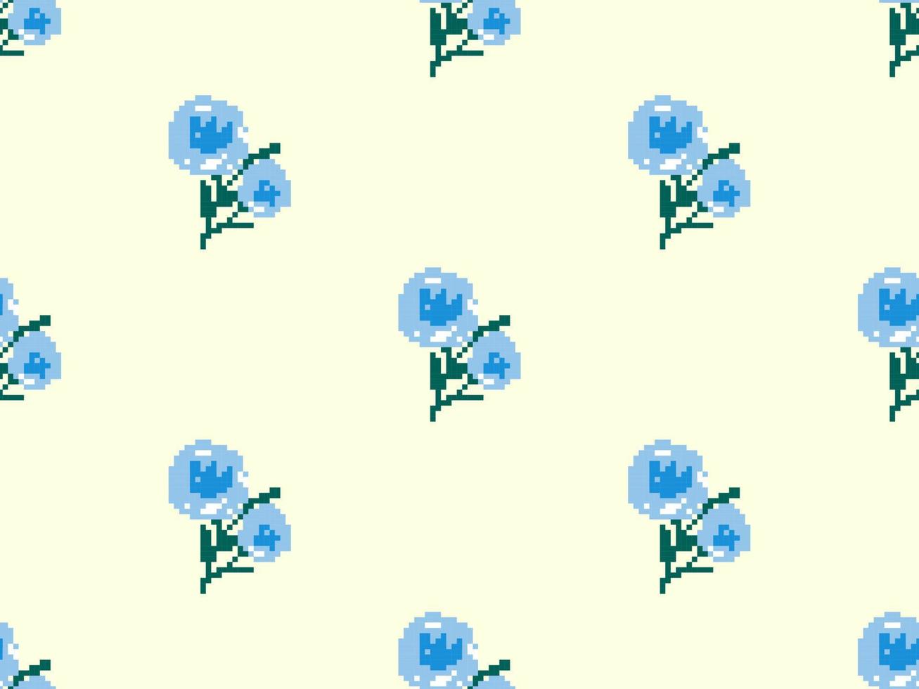 Flower cartoon character seamless pattern on yellow background. Pixel style vector