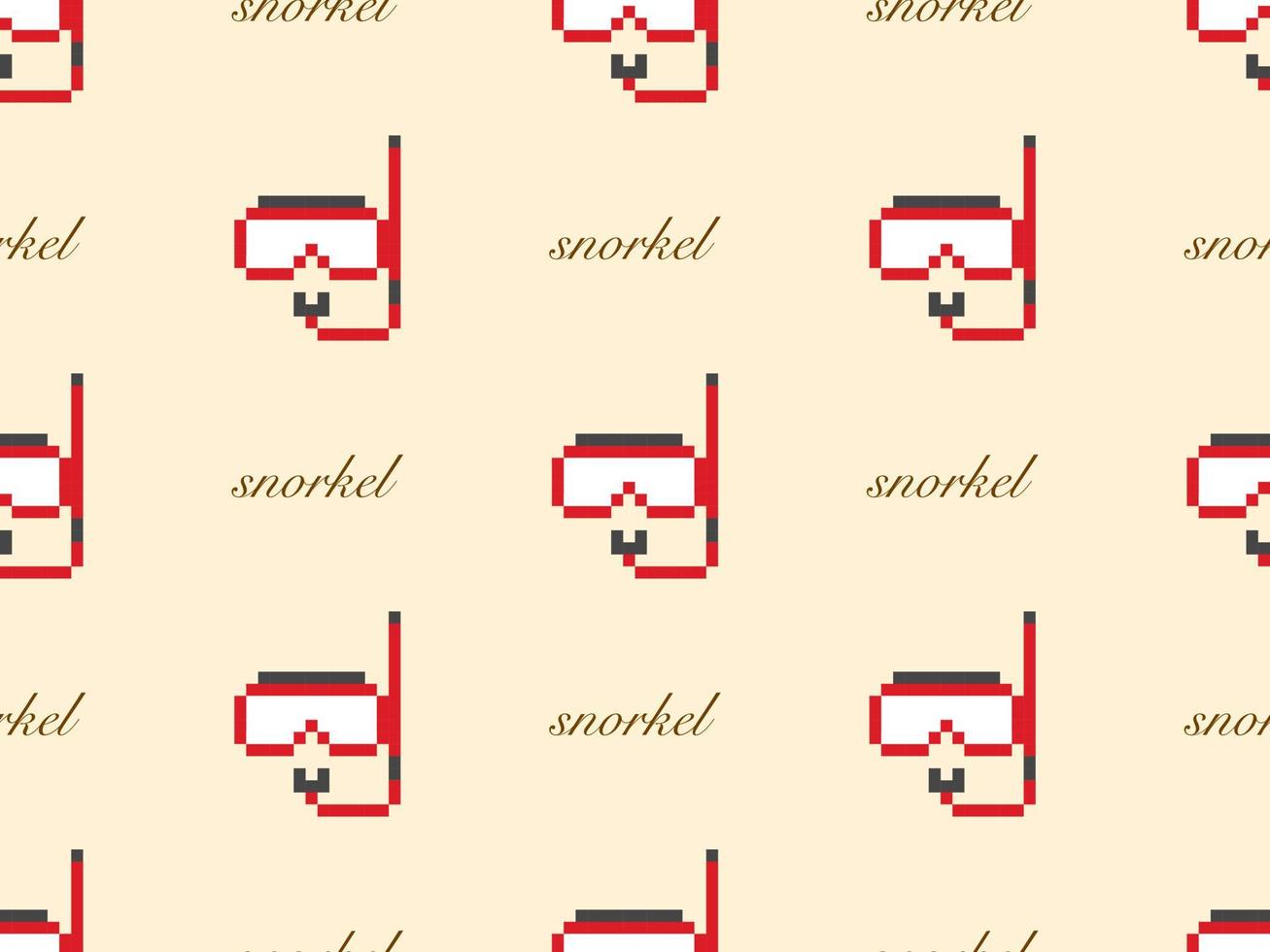 Snorkel cartoon character seamless pattern on yellow background.  Pixel style vector