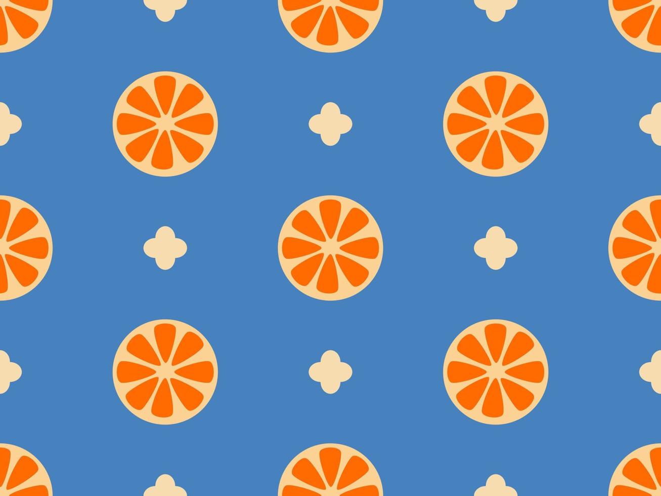 Orange cartoon character seamless pattern on blue background. vector