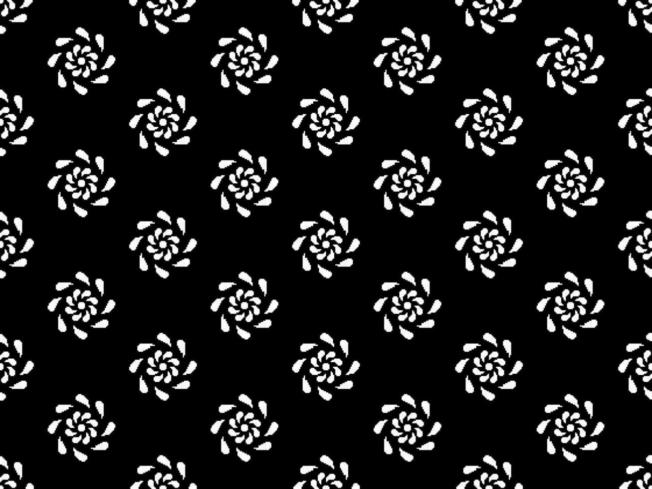 Flower cartoon character seamless pattern on black background.  Pixel style vector