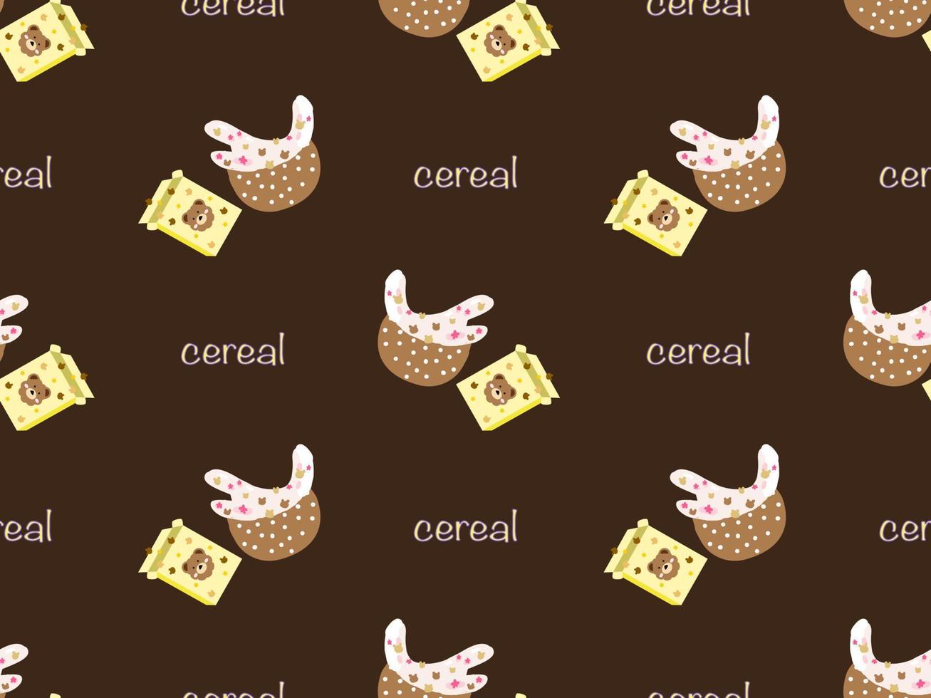 Cereal cartoon character seamless pattern on brown background. Pixel style vector