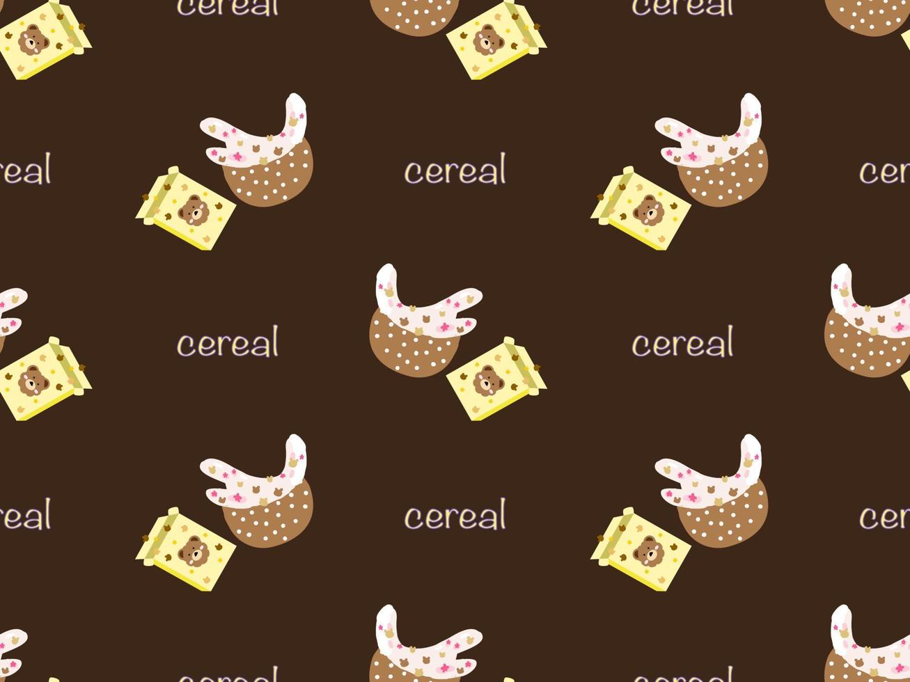 Cereal cartoon character seamless pattern on brown background. Pixel style vector