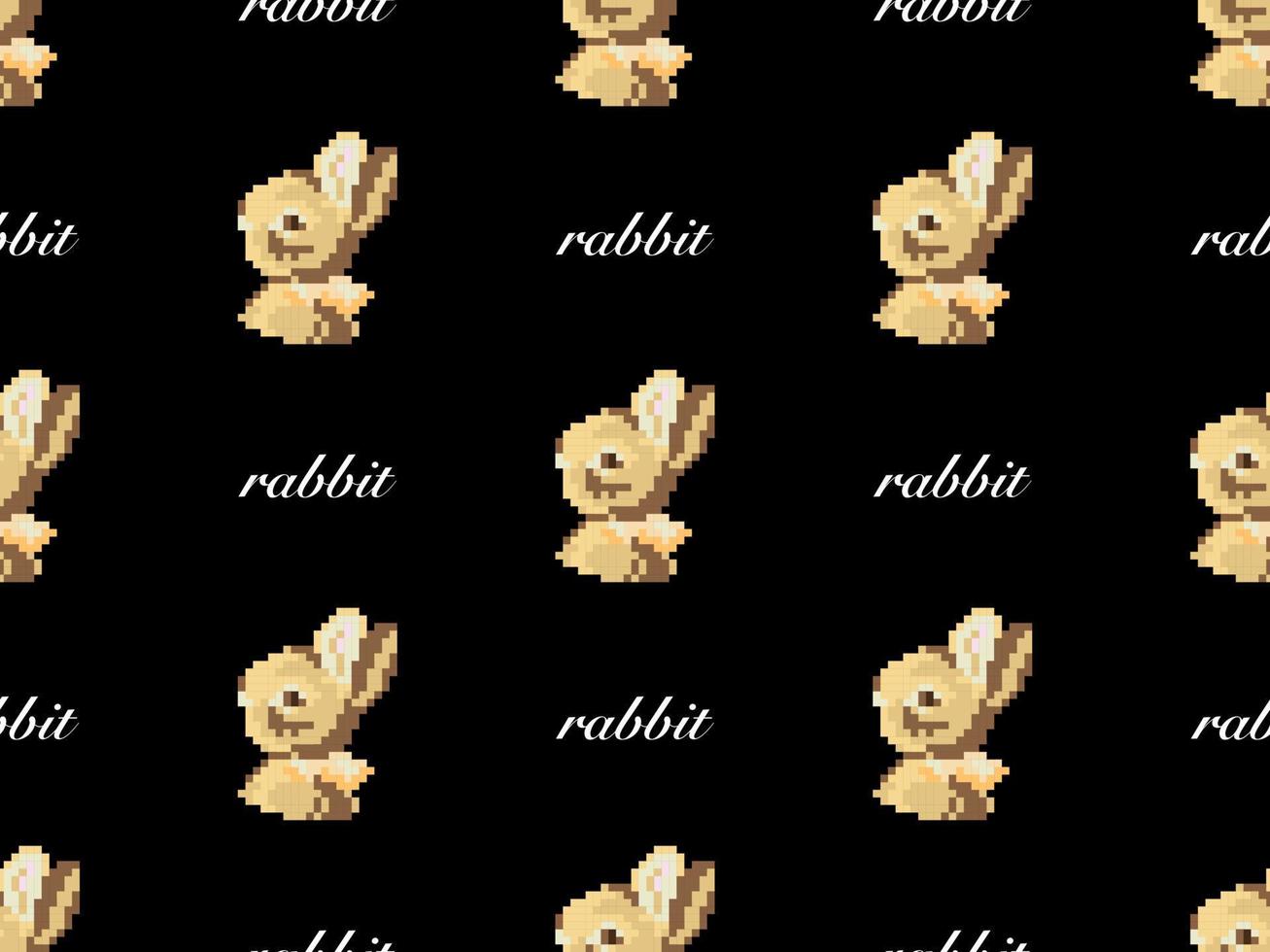 Rabbit cartoon character seamless pattern on black background.  Pixel style vector