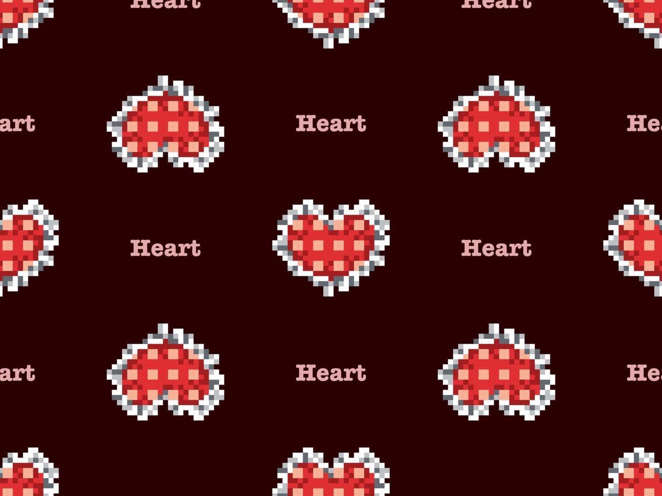 Heart cartoon character seamless pattern on red background. Pixel style vector