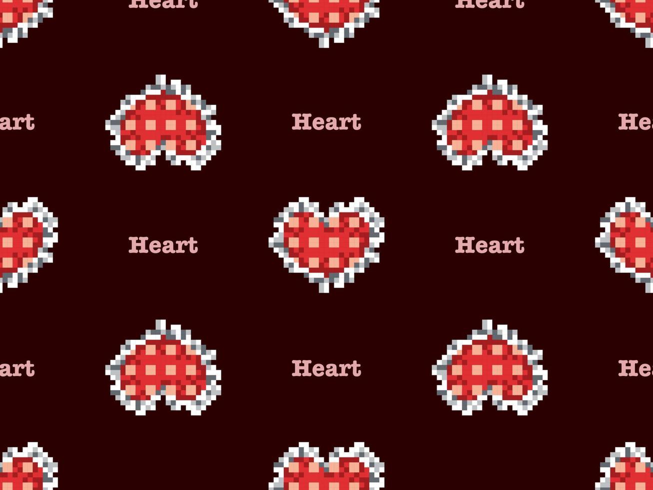 Heart cartoon character seamless pattern on red background. Pixel style vector