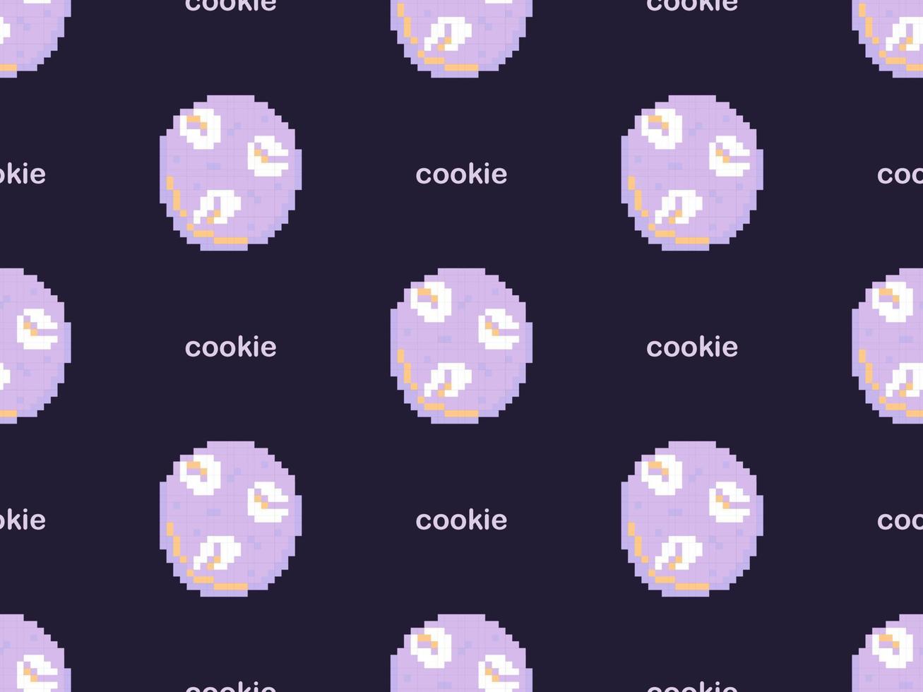 personaje de dibujos animados de galletas de patrones sin fisuras sobre fondo púrpura. estilo de píxel vector