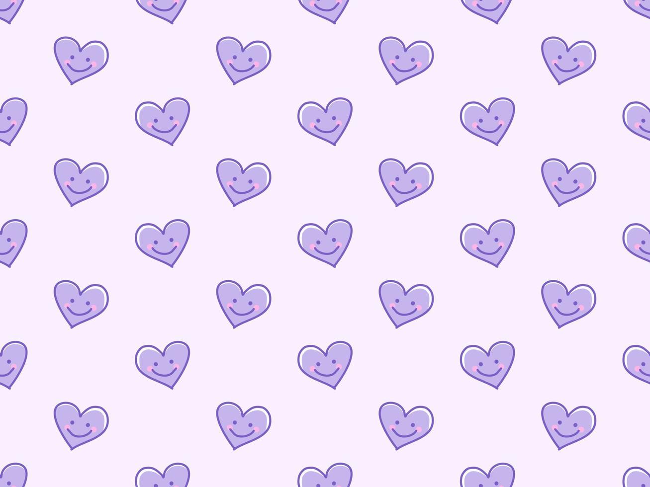 Patrón sin costuras de personaje de dibujos animados de corazón sobre fondo púrpura vector