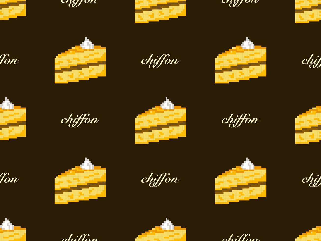 Chiffon cartoon character seamless pattern on brown background. Pixel style vector