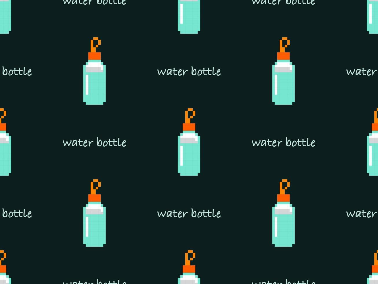 Bottle cartoon character seamless pattern on black background. Pixel style vector