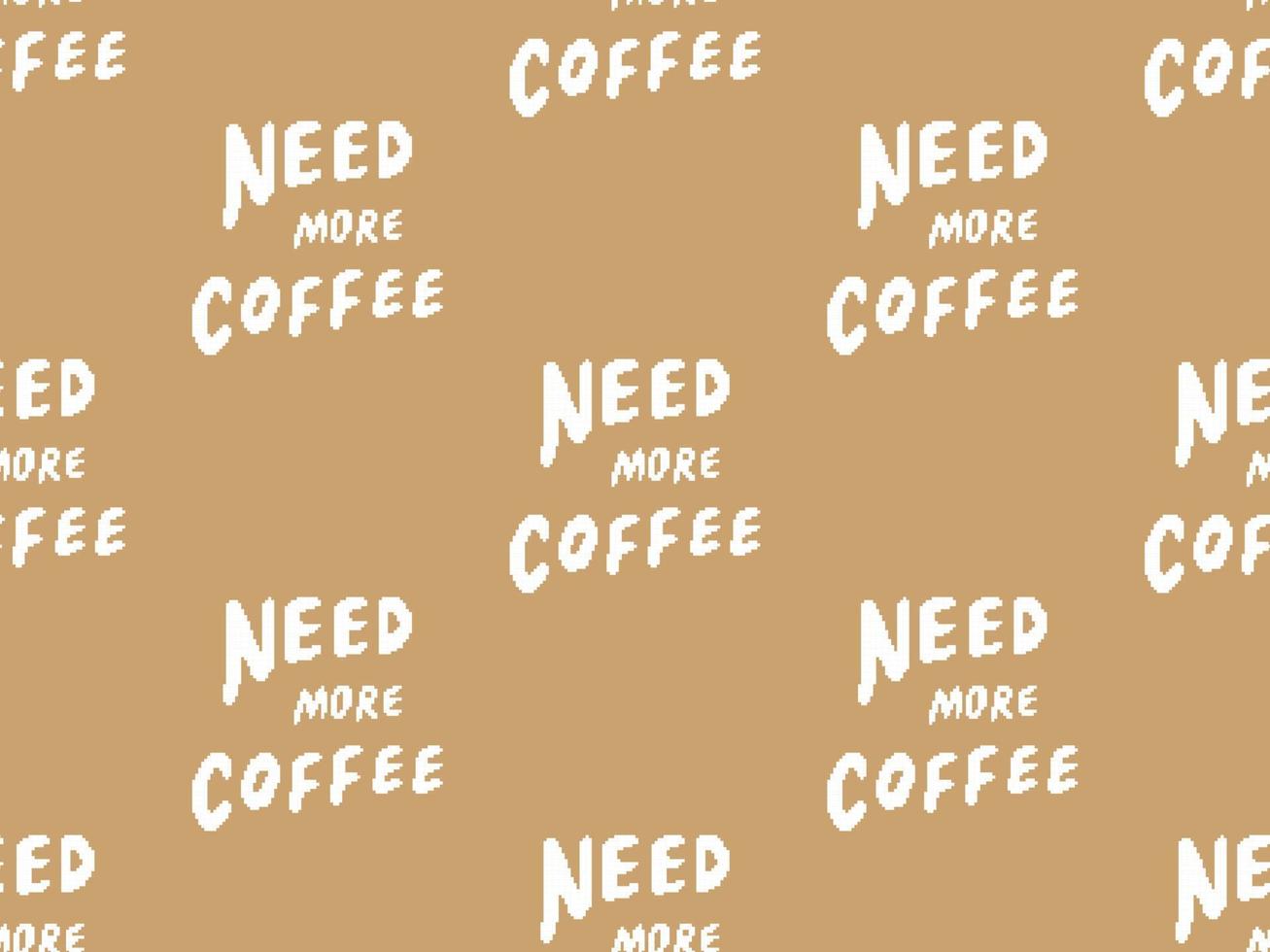 Coffee cartoon character seamless pattern on yellow background. Pixel style vector