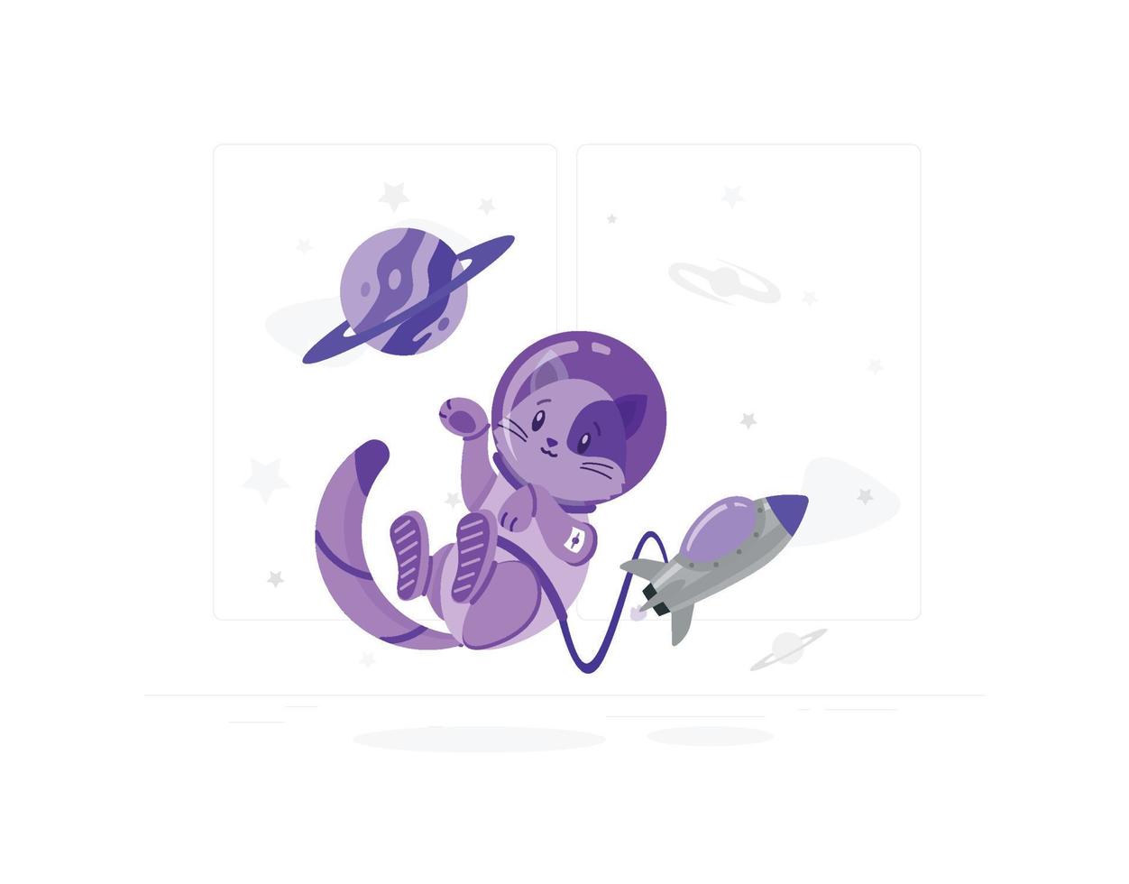 Astronaut cat and planet flat design vector