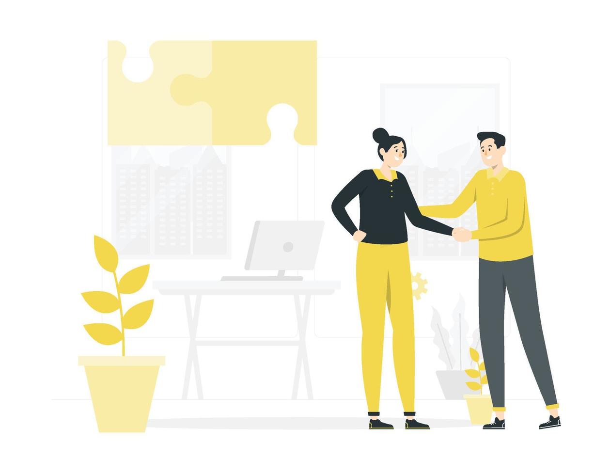 business merger between man and woman flat design vector