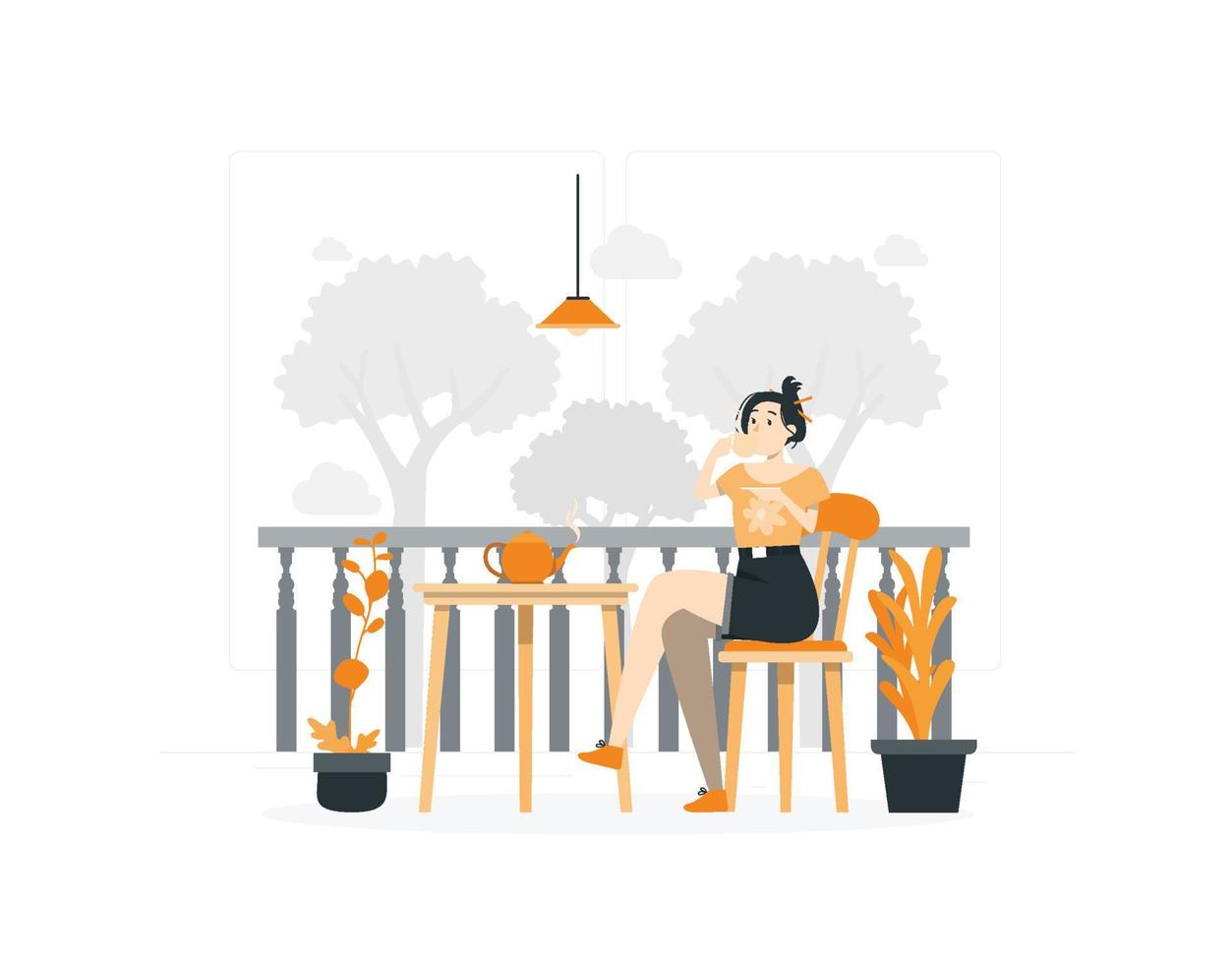 young woman relaxing while drinking tea in her garden vector