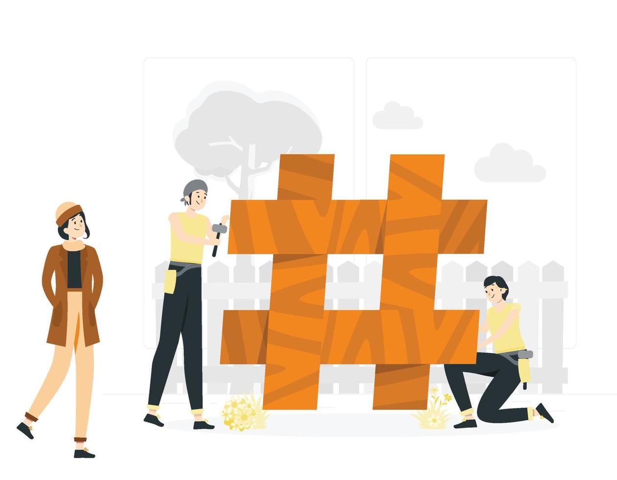 People building hashtag concept illustration vector