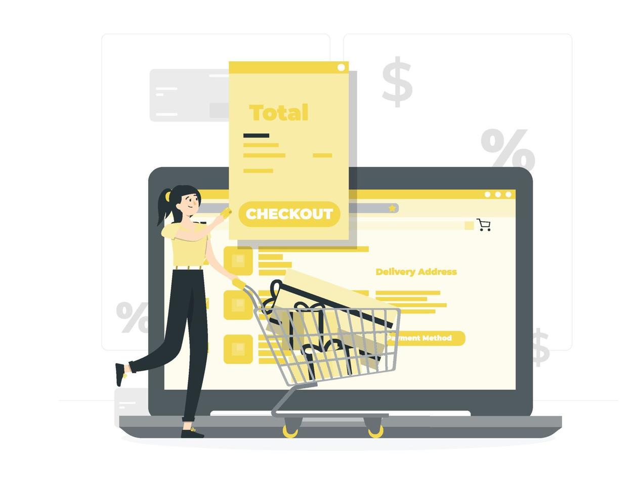 ecommerce checkout laptop flat design vector