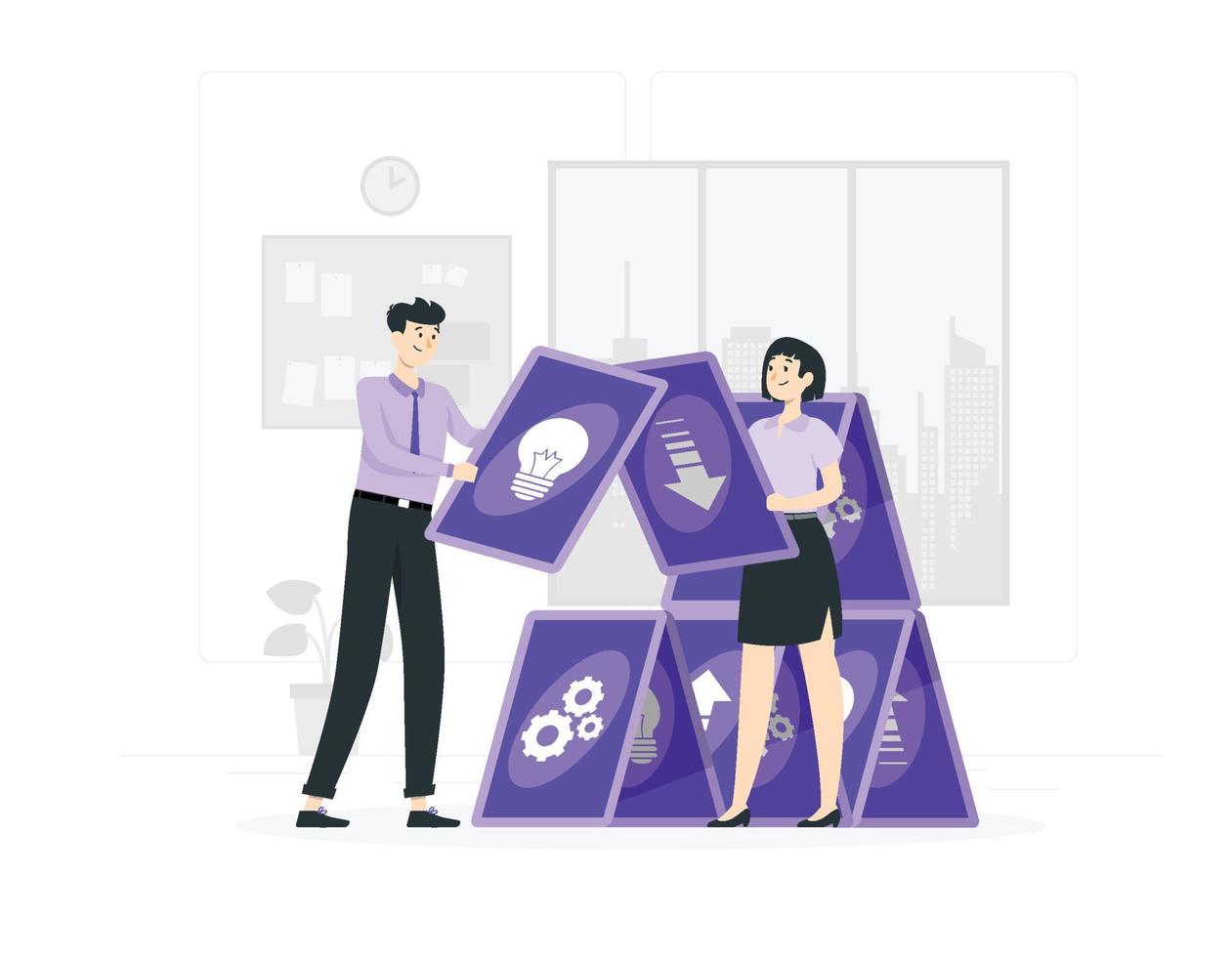man and women are managing risk flat design vector