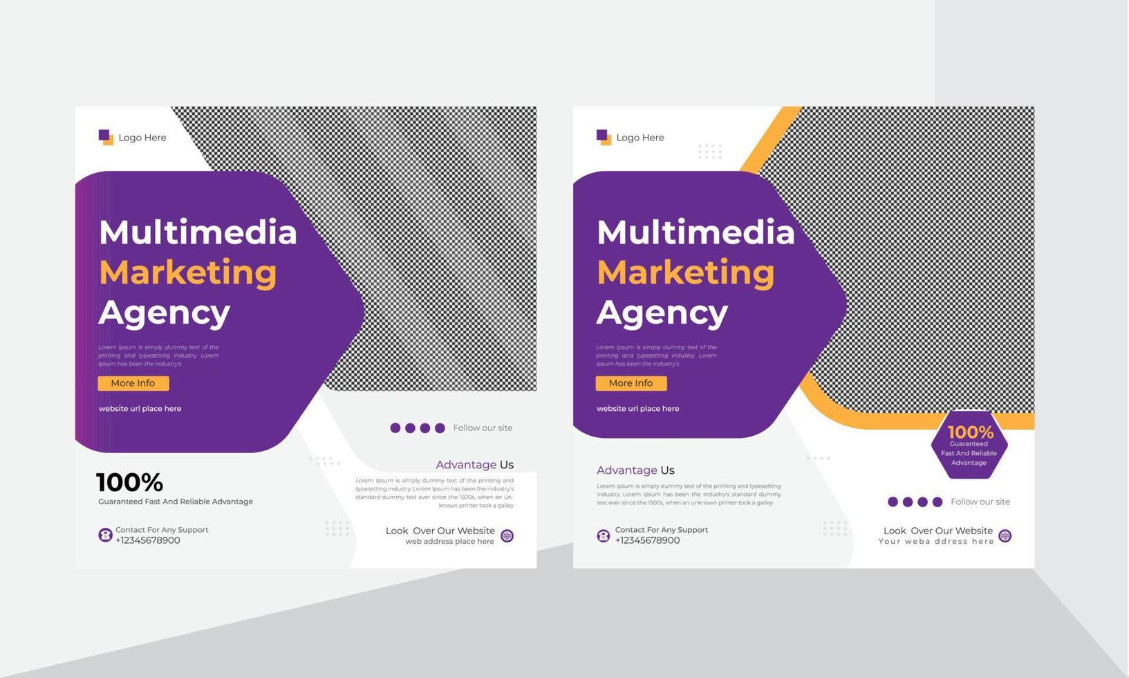 Multimedia marketing agency social media Instagram post design template vector