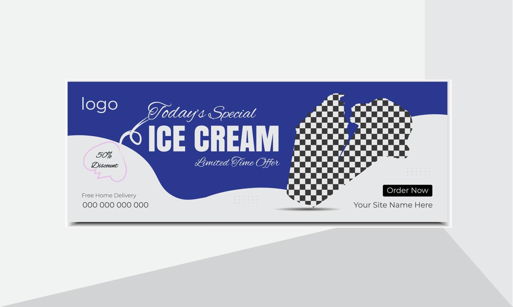 plantilla de diseño de portada de facebook de helado de comida especial y deliciosa vector