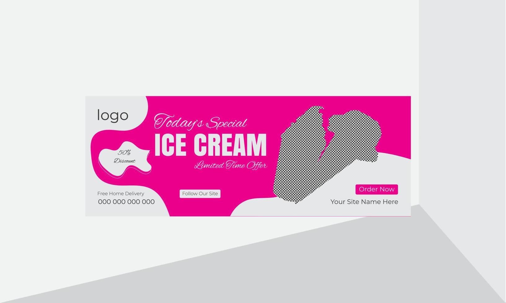 Hot summer delicious ice cream Facebook cover template vector