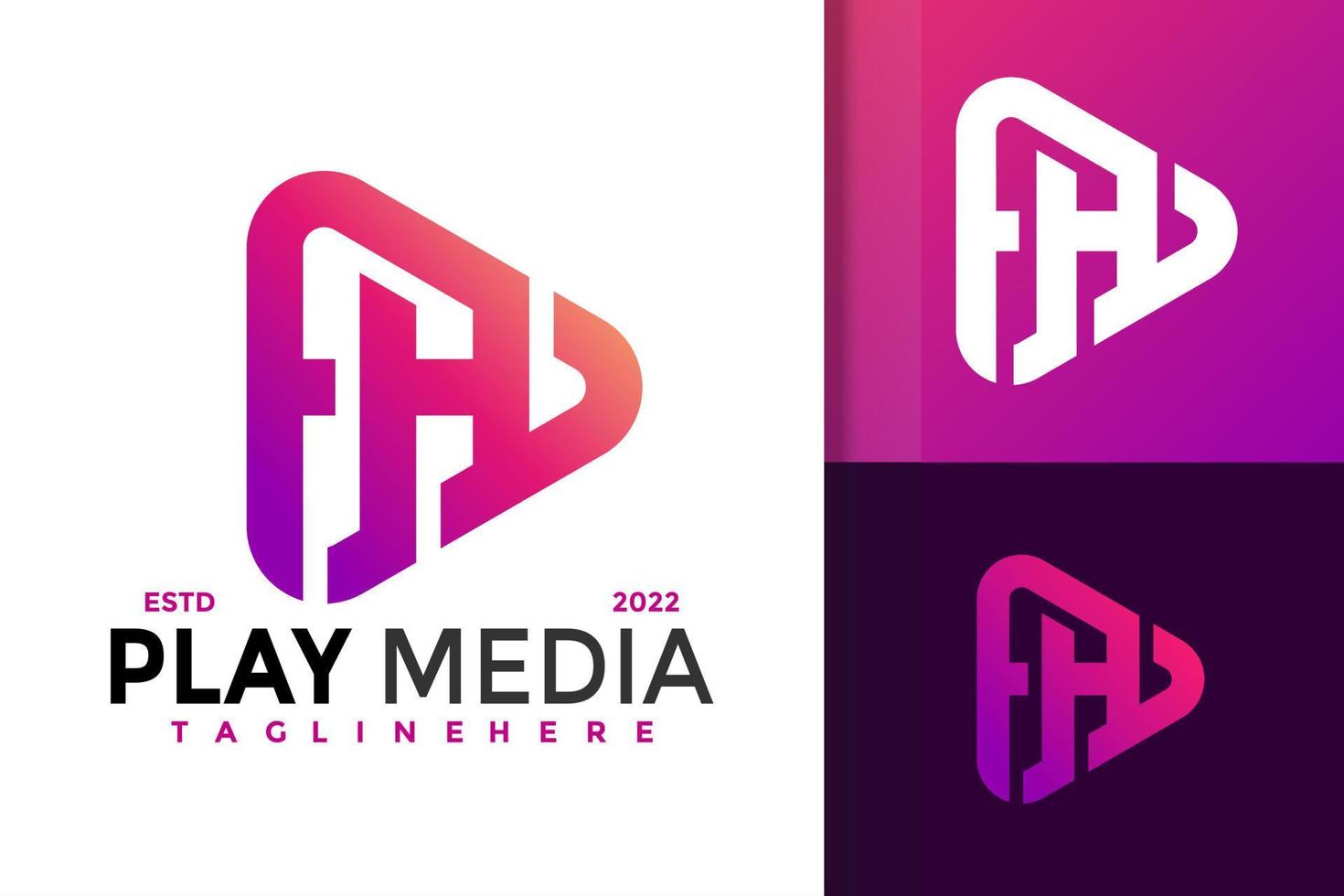 letra fhd play media diseño de logotipo, vector de logotipos de identidad de marca, logotipo moderno, plantilla de ilustración vectorial de diseños de logotipos