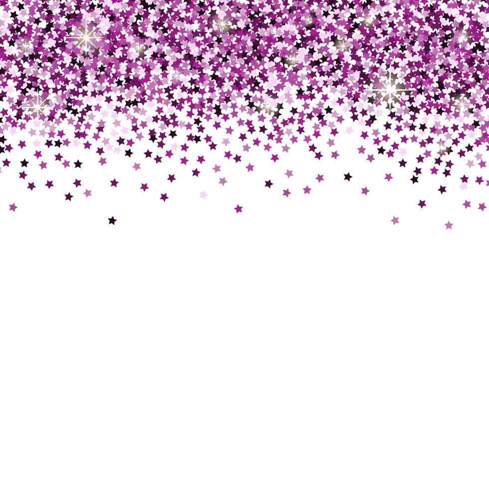 White background with violet star confetti and space for text. vector