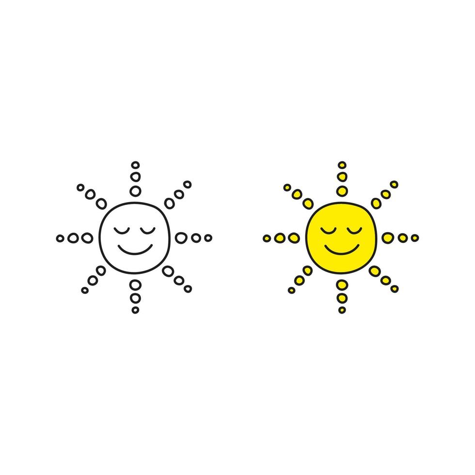 contorno de fideos e iconos de sol sonrientes felices de colores aislados en fondo blanco. vector