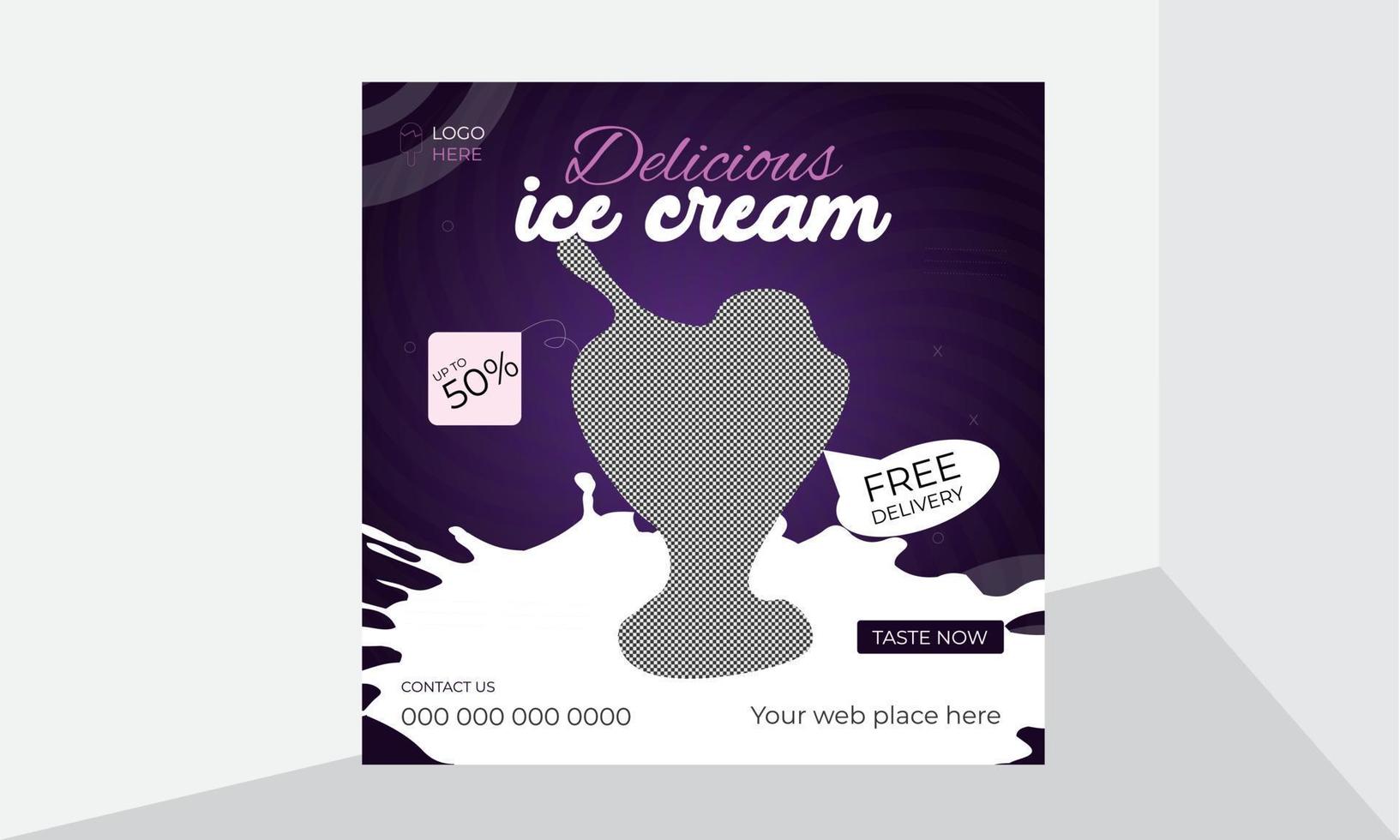Special and Delicious food  Ice-cream Social Media Poster and banner template vector