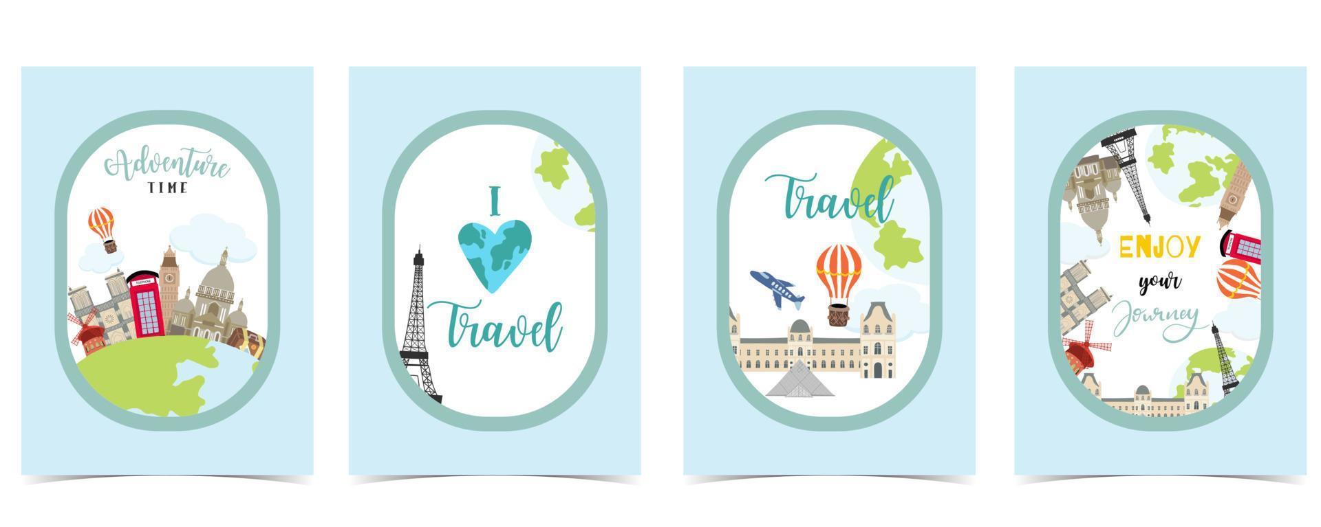 Travel greeting card with luggage,airplane,bus and world vector