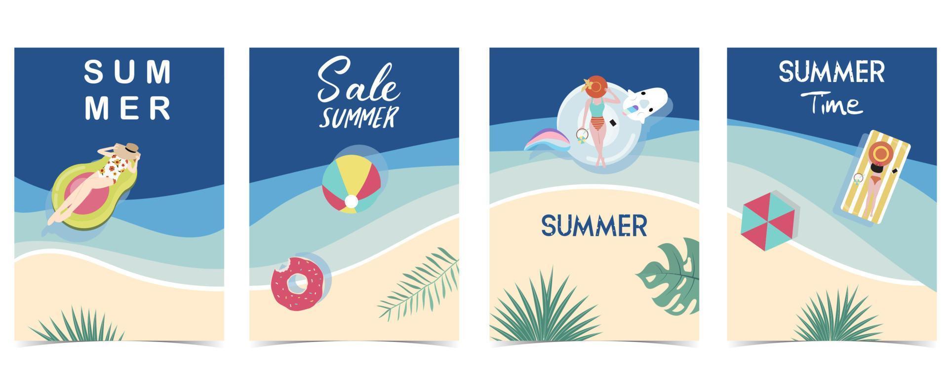 Party summer time postcard with pool and beach in the daytime background vector