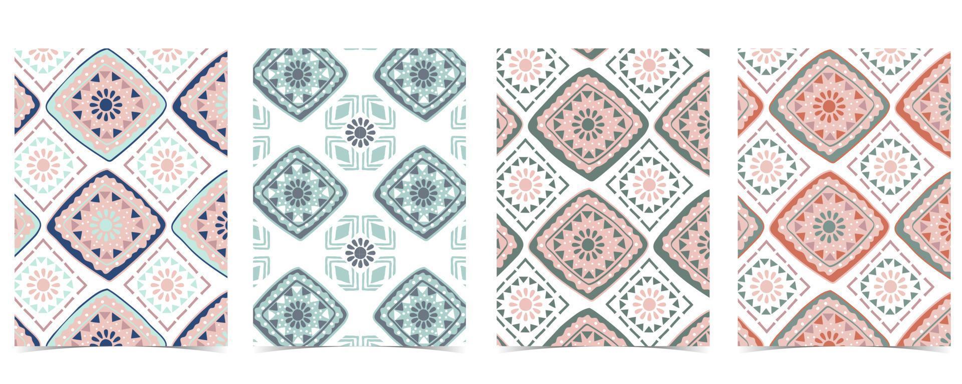 Pink blue geometric seamless pattern in boho style with square,tribal and circle vector