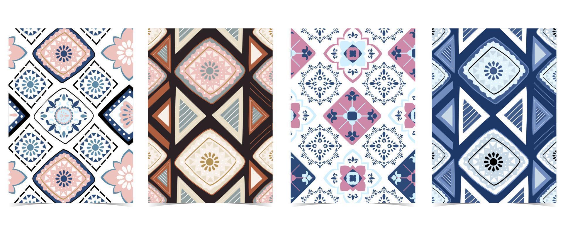 Blue geometric seamless pattern in boho style with square,tribal and circle vector