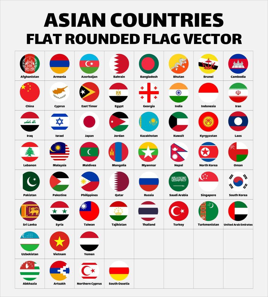 banderas de países asiáticos vector plano redondeado