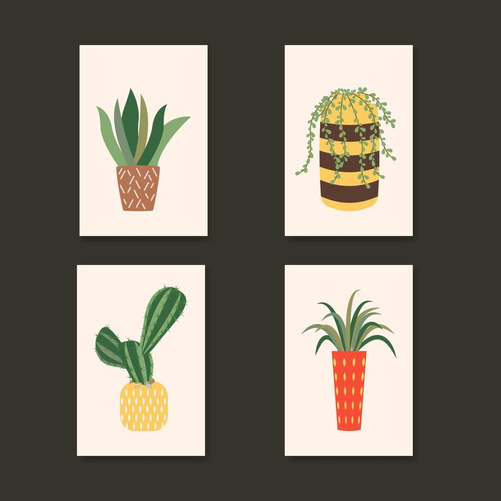 conjunto de carteles contemporáneos con plantas y flores ilustración vectorial vector