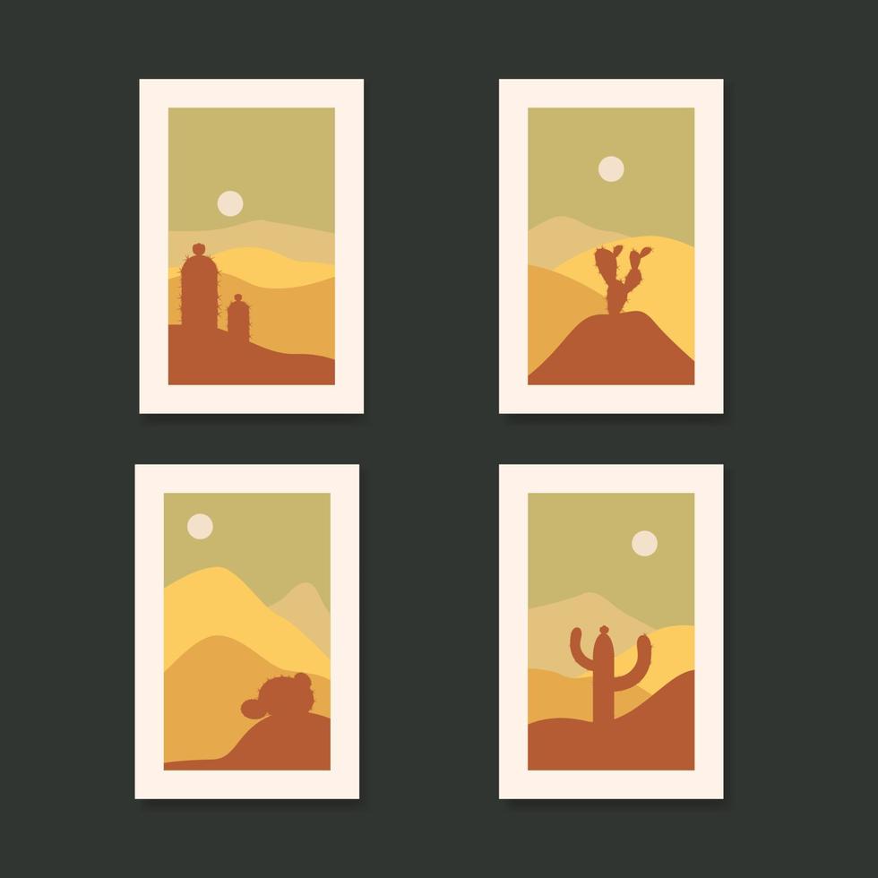 cartel de paisaje contemporáneo con ilustración de vector de cactus