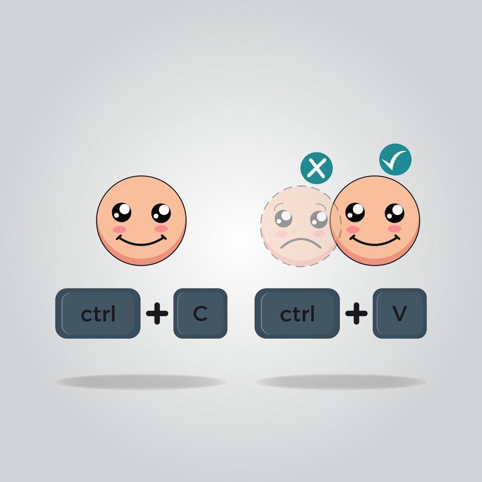 Copy paste shortcut with emoticon cartoon vector illustration