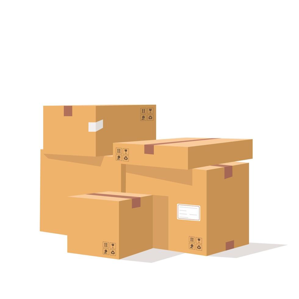 Pile of stacked sealed goods cardboard boxes isolated on white background vector