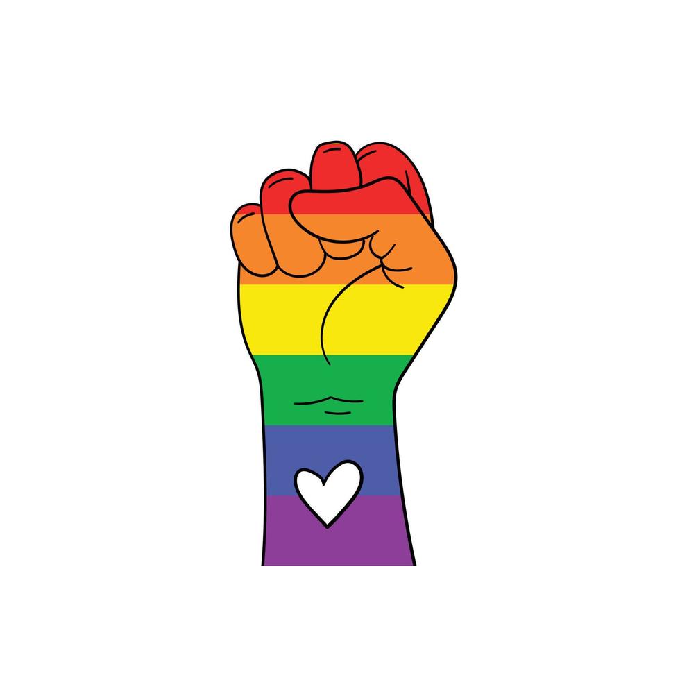 lucha por los derechos gay lgbt puño del arco iris fondo blanco vector