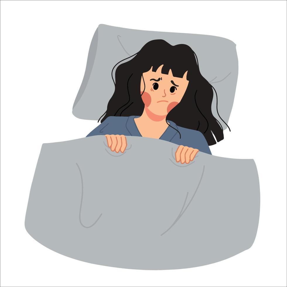 woman having insomnia and sleep disorder illustration vector