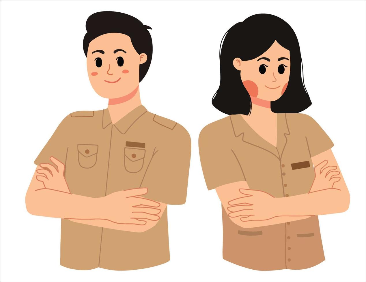 un retrato de un funcionario, un hombre y una mujer, trabajador de pns indonesio, ilustración vector