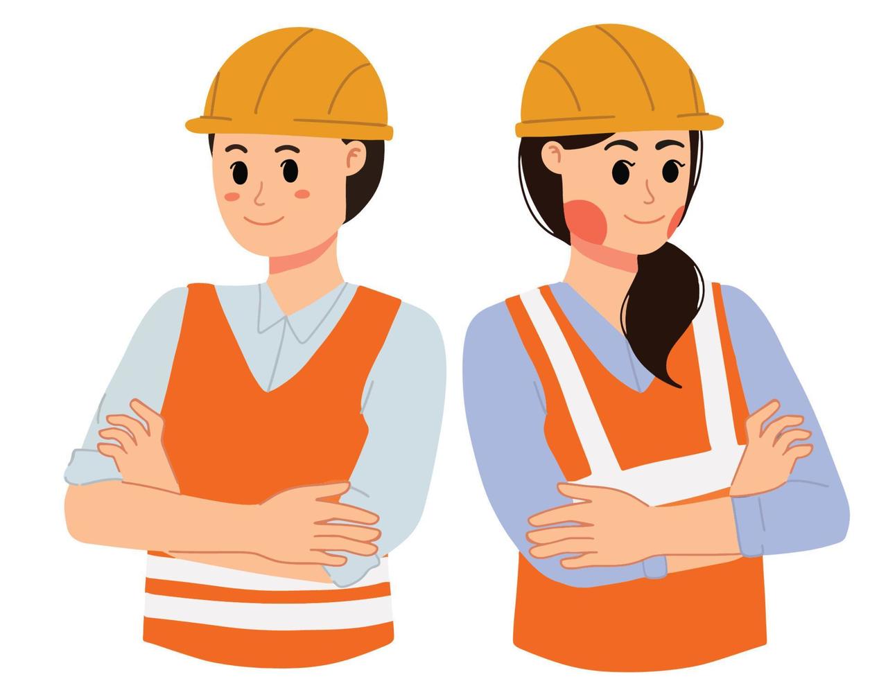 hombre y mujer ingeniero con uniforme y sombrero de seguridad ilustración vector