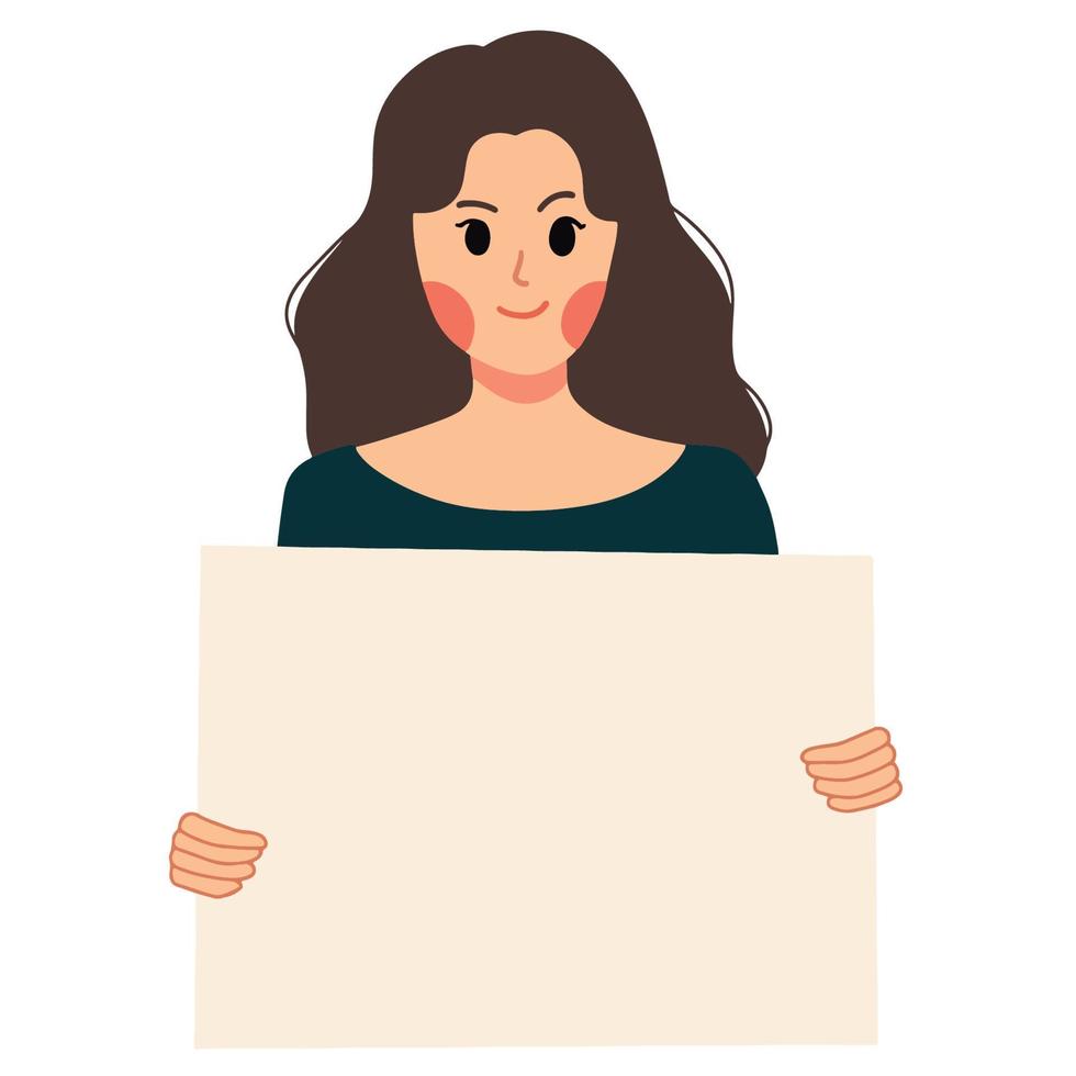 mujer sosteniendo una ilustración de papel en blanco vector