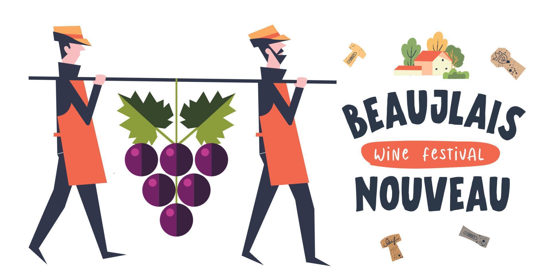 Beaujolais Nouveau Wine Festival. Vector illustration, a set of design elements for a wine festival.